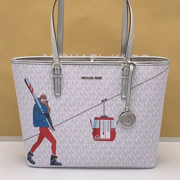 Michael Kors Signature Jet Set Girls Medium Carryall Tote Bright White Multi - Picture 2 of 16